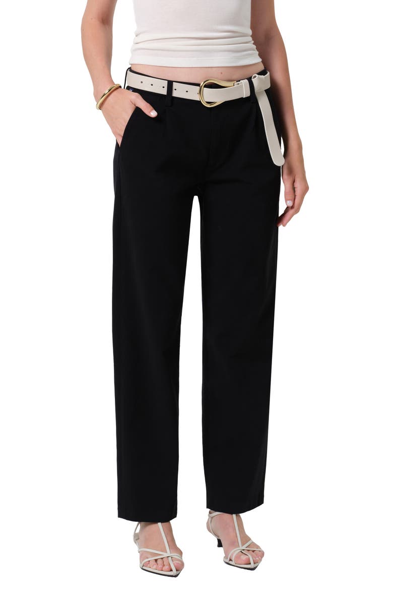 Mallory High Waist Relaxed Straight Leg Twill Pants, Alternate, color, BLACK