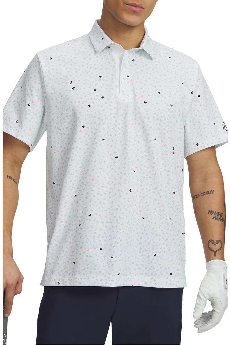 UA ArmourDry Performance Golf Polo, Main, color, WHITE/ GREEN