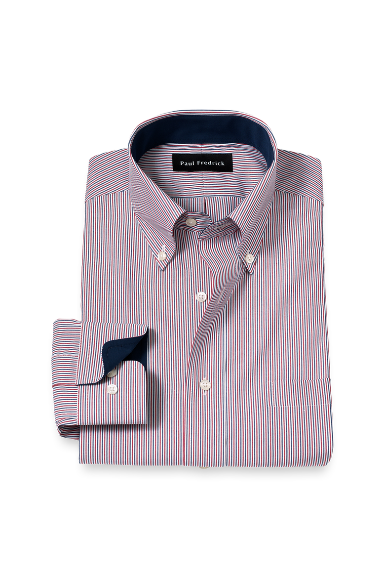 Cotton Buttondown Collar Broadcloth Classic Contrast Trim Button Cuff Long Sleeve Shirt, Main, color, Red
