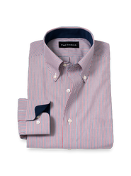 Paul Fredrick Cotton Buttondown Collar Broadcloth Slim Contrast Trim Button Cuff Long Sleeve