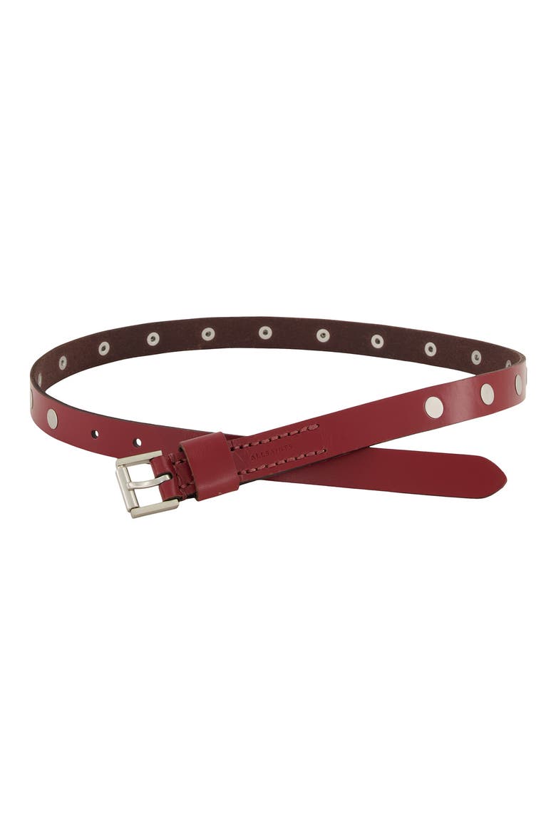 Flat Stud Leather Belt, Alternate, color, GARNET RED