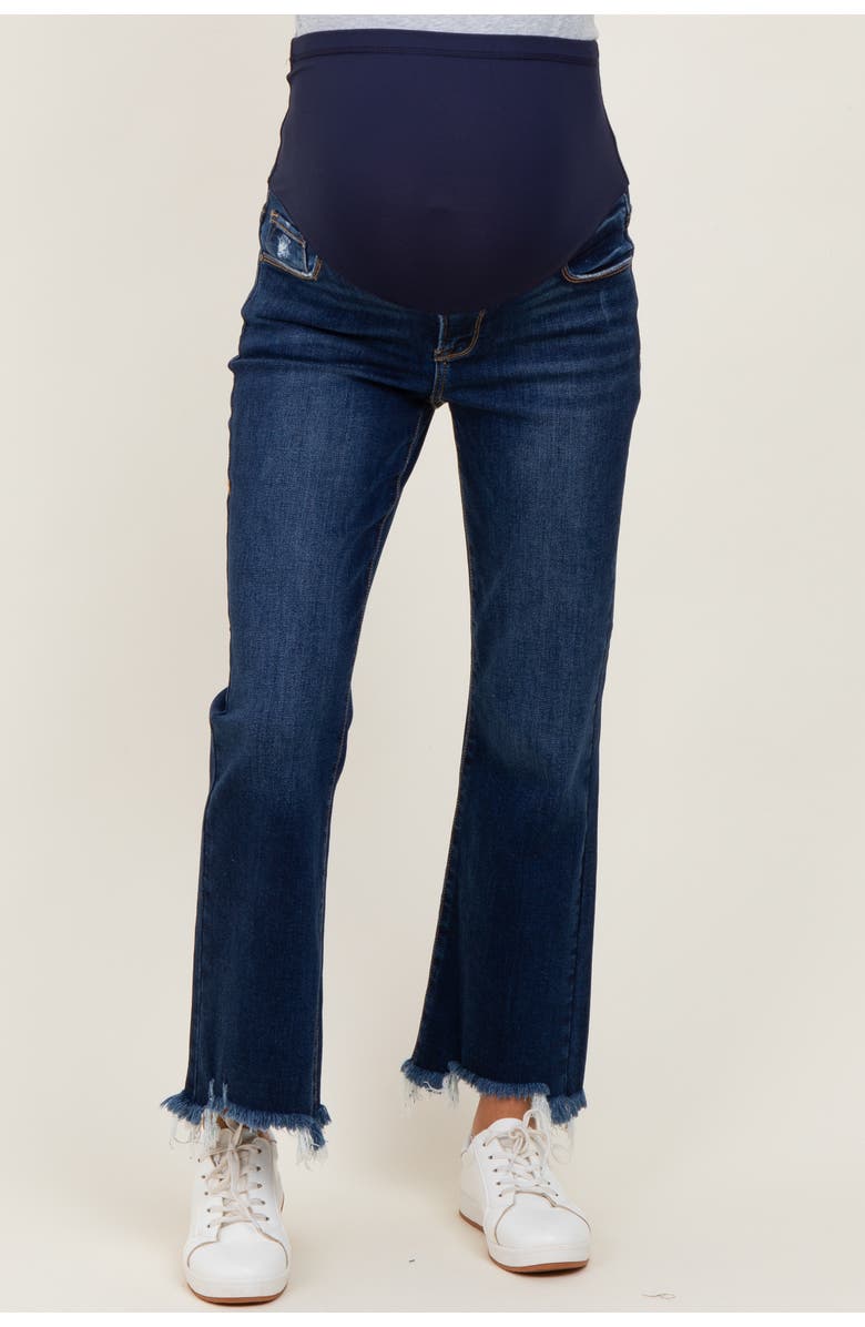 PinkBlush Distressed Hem Cropped Bootcut Maternity Jeans, Alternate, color, Navy Blue