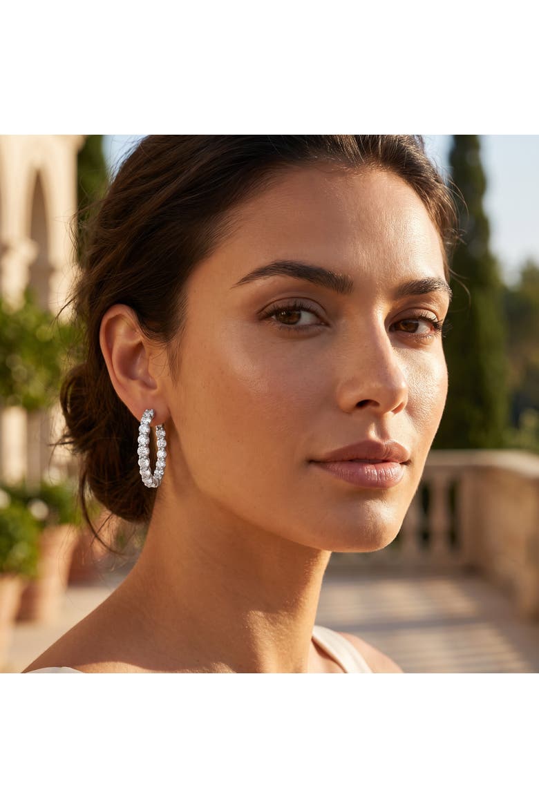 5 1/2Ct Diamond Inside Outside Hoops 14 Gold Earrings Lab Grown 1" Tall, Alternate, color, 14k Yellow Gold