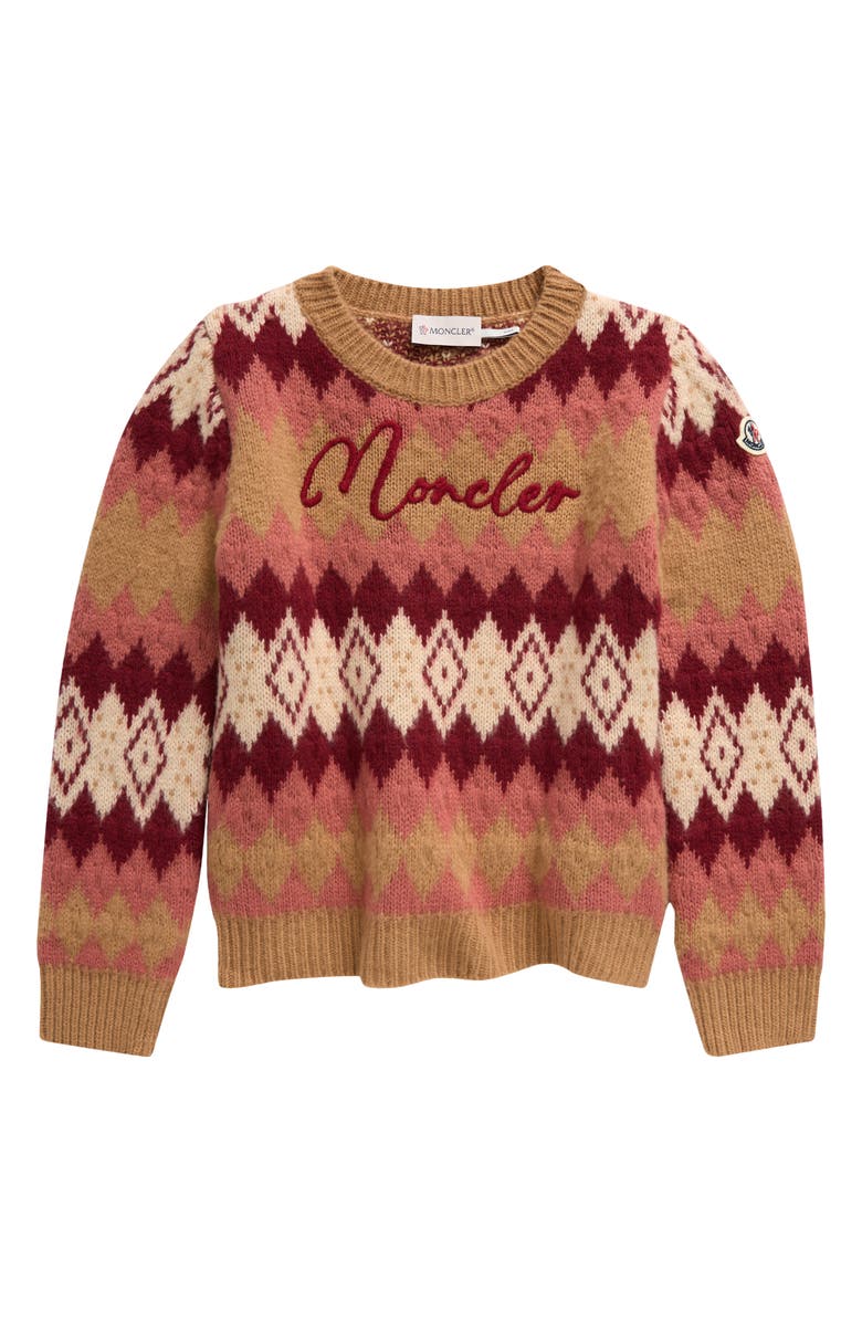 Moncler Kids' Logo Virgin Wool Crewneck Sweater, Main, color, 