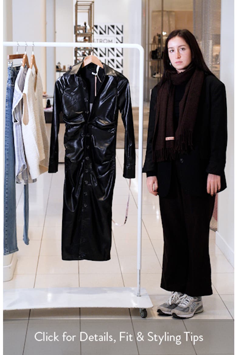 house of cb viola long sleeve faux leather midi dress Clothing: Midi Dresses: 'Viola' Black Vegan Leather Long Sleeve Midi Dress