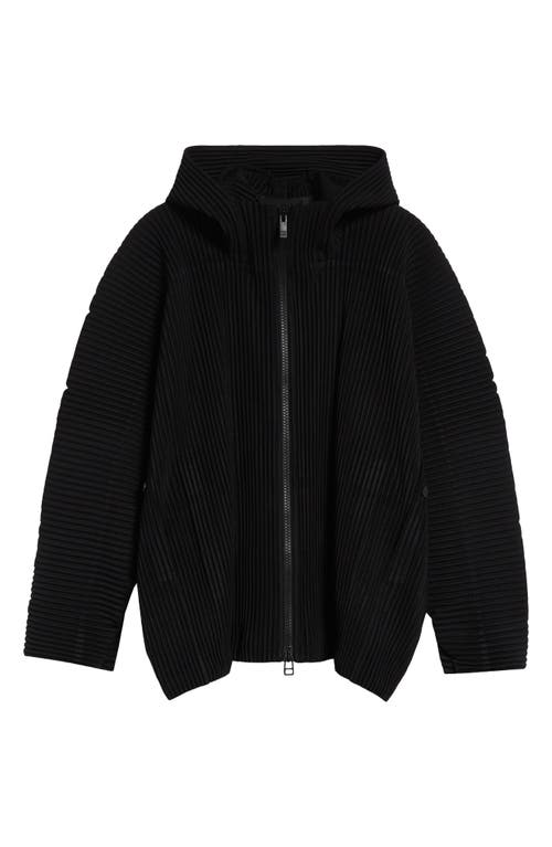 Issey Miyake Hooded Ribbed Texture Side Pockets Jacket In Black