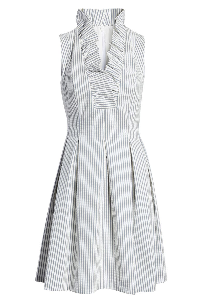 Stripe Seersucker Fit & Flare Dress, Alternate, color, BLUE