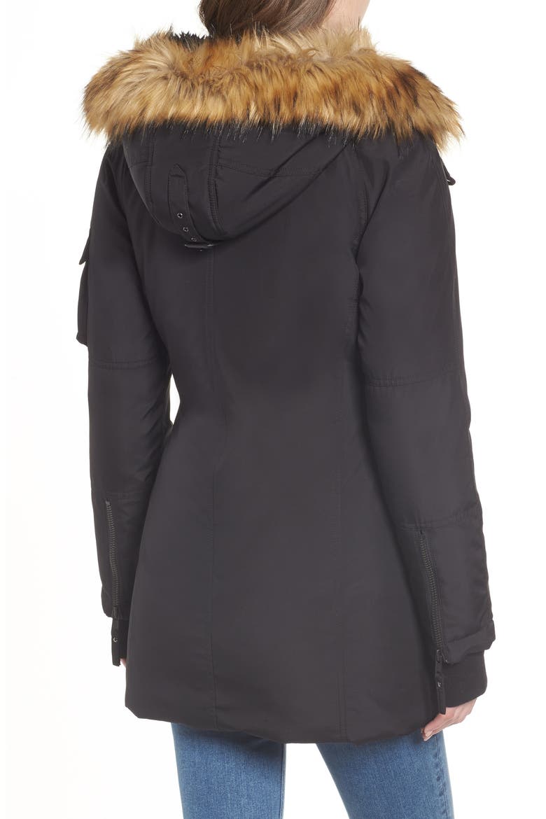 Faux Fur Trim Down Parka, Alternate, color, BLACK