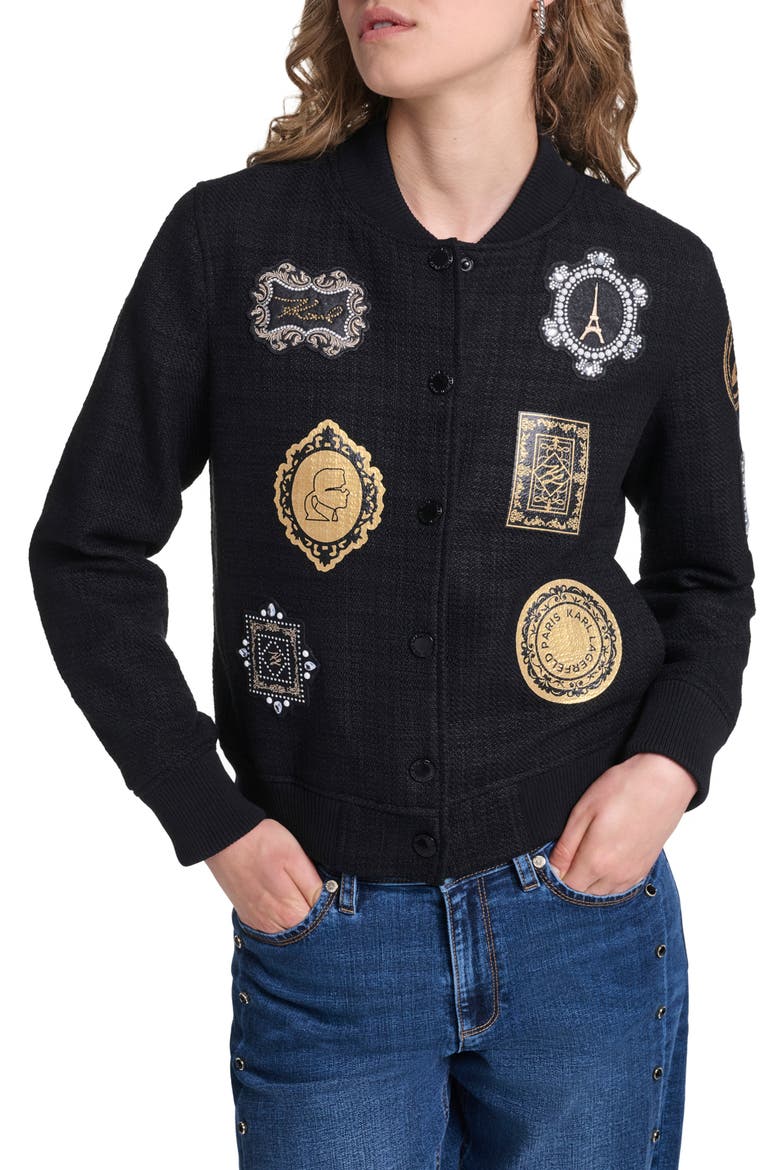 Paris Patch Bomber Jacket, Main, color, BLACK