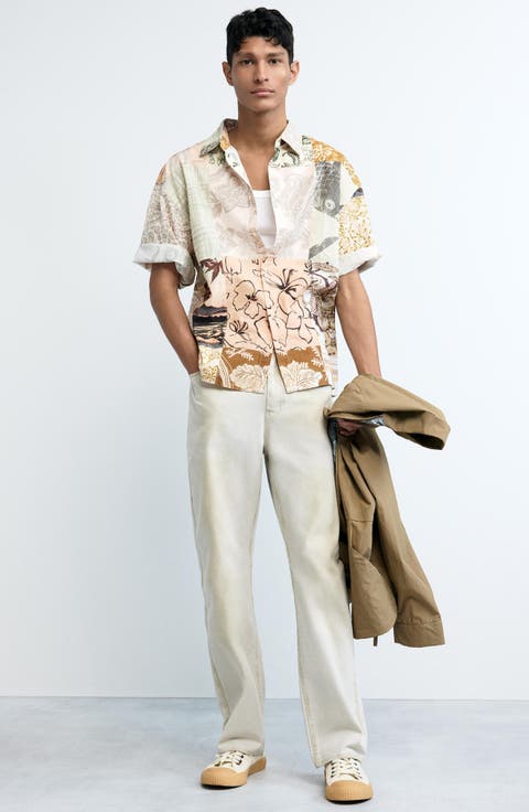 Patchwork Short Sleeve Button-Up Shirt