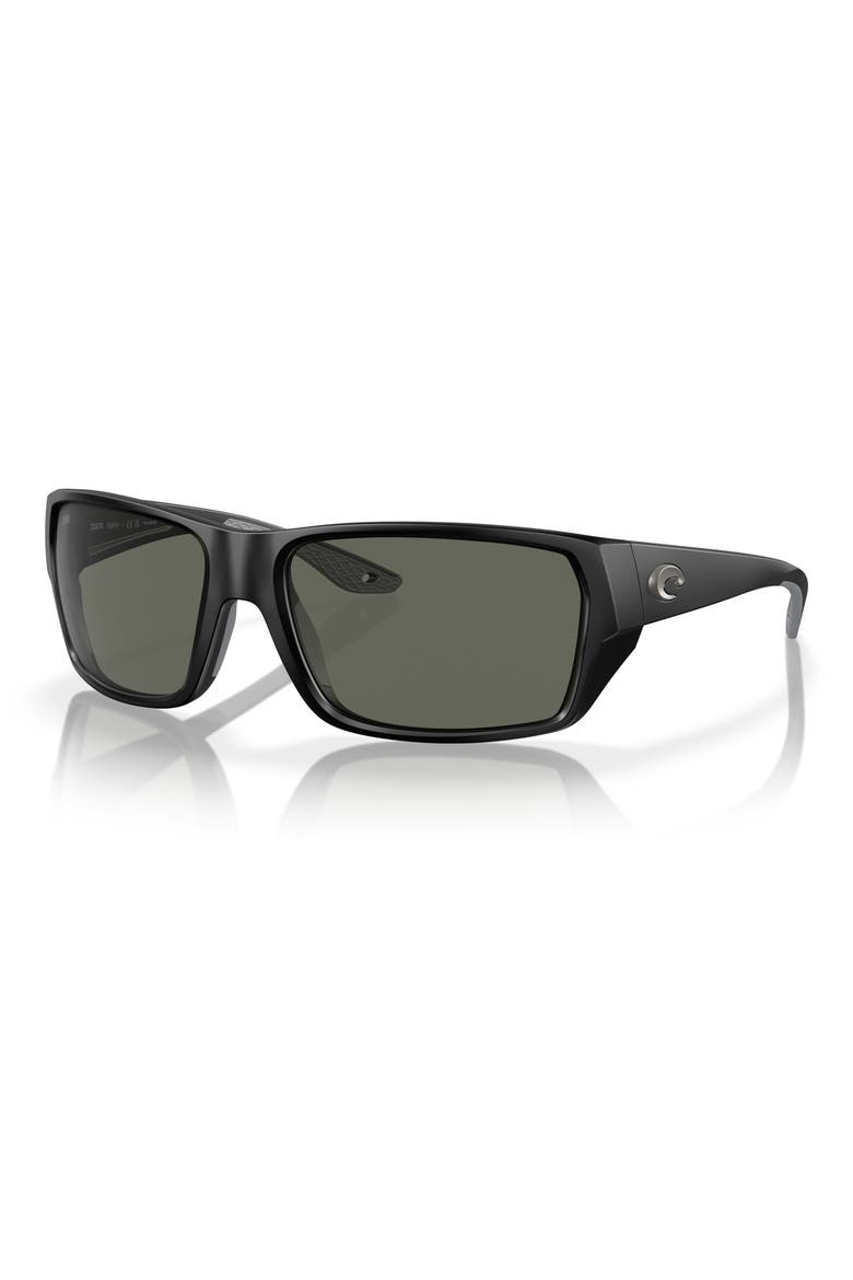 Tailfin 60mm Polarized Rectangular Sunglasses, Alternate, color, MATTE BLACK