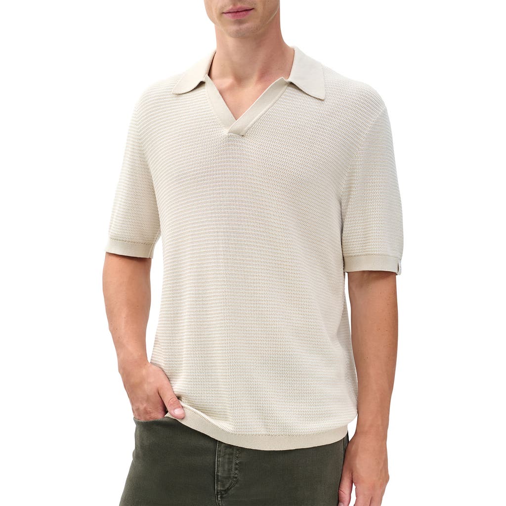 Rag & Bone Harvey Chevron Johnny Collar Polo In Neutral