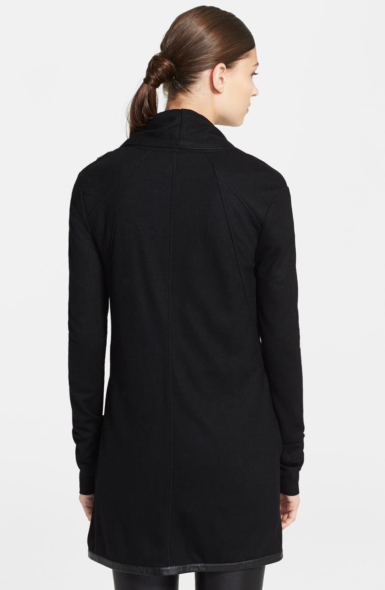 Helmut Lang 'Sonar' Leather Trim Open Wool Jacket, Alternate, color, 
