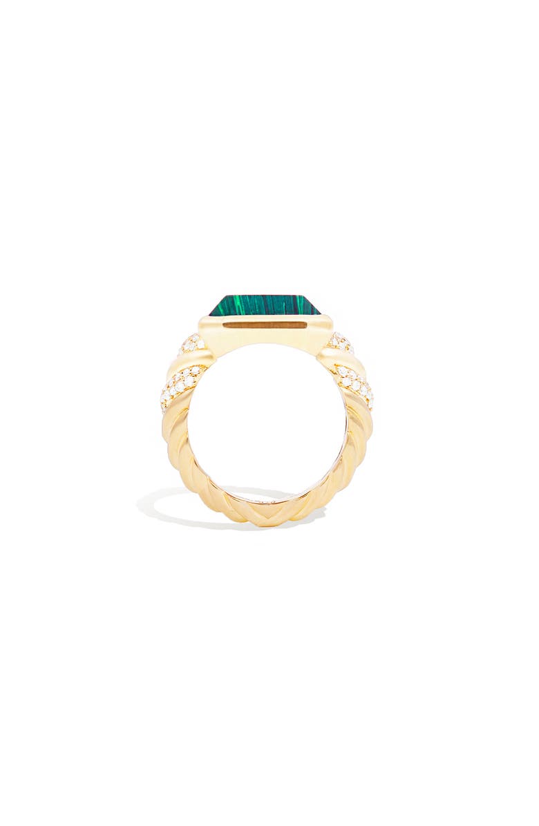 Campbell + Charlotte Spark Chevron Emerald Cut Cocktail Ring, Alternate, color, Malachite & Diamond-Gold