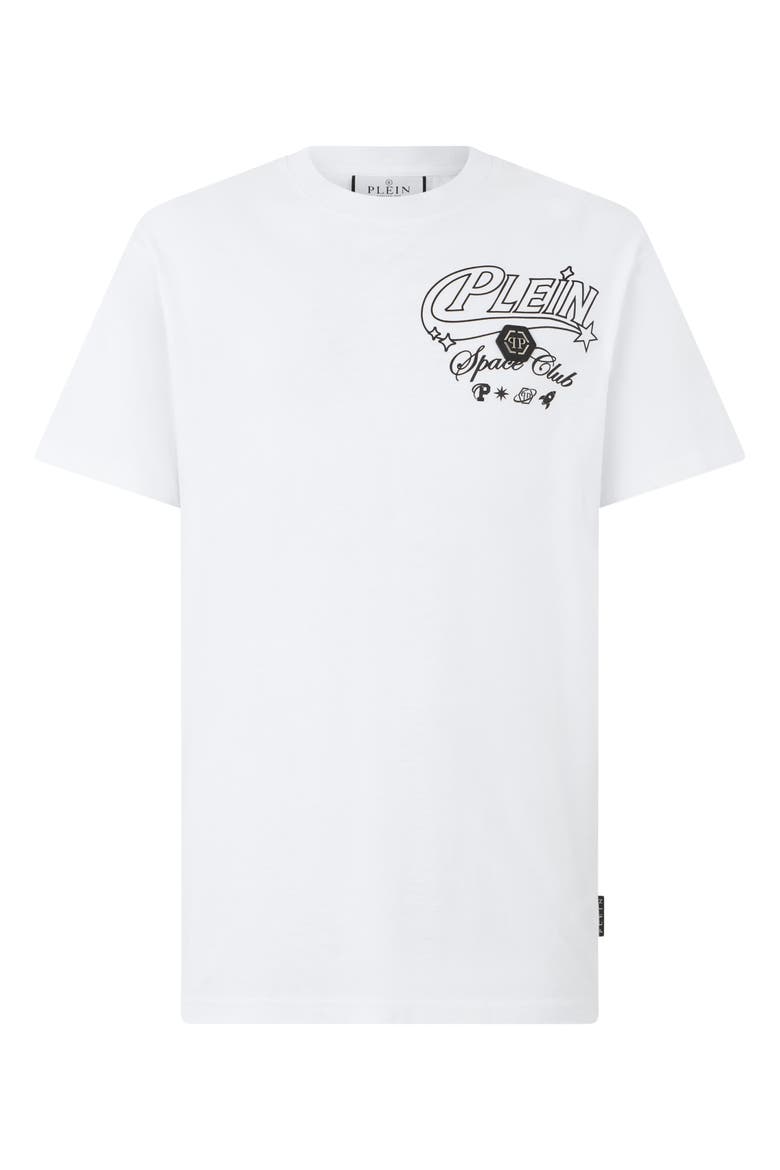Round Neck T-Shirt Space Club Logo Men, Main, color, white