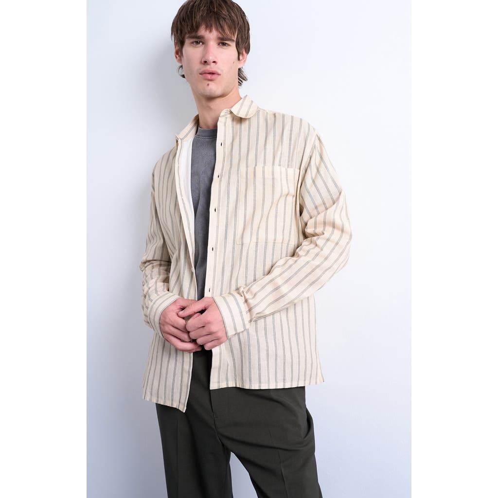 Topman Relaxed Fit Stripe Cotton & Linen Button-up Shirt In Pink