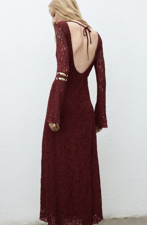 Mango Long Sleeve Lace Maxi Dress In Brown