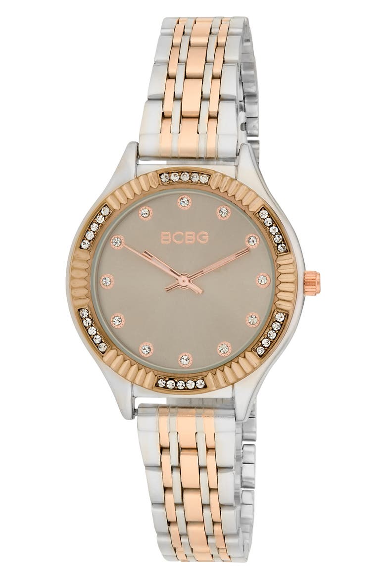 Fluted Mother-of-Pearl & Crystal Bracelet Watch, 33mm, Main, color, TWO TONE ROSE