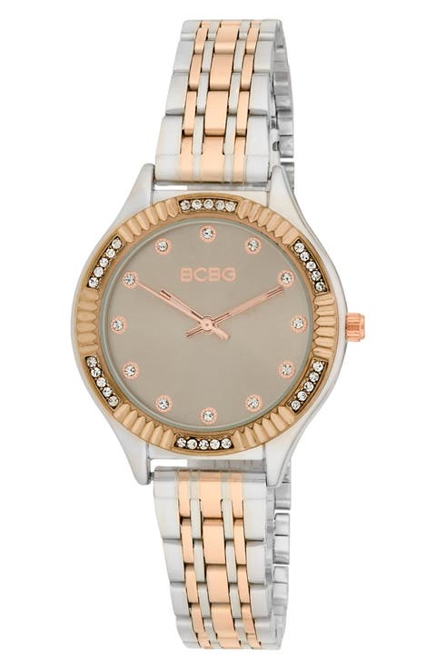 Fluted Mother-of-Pearl & Crystal Bracelet Watch, 33mm