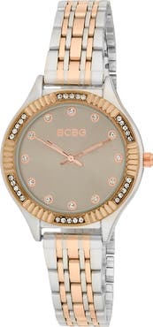 BCBG Fluted Mother-of-Pearl & Crystal Bracelet Watch, 33mm