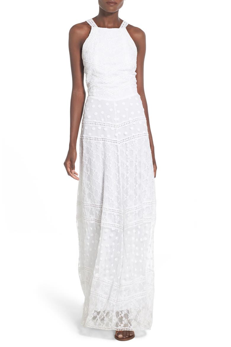 'Kyle' Embroidered High Neck Dress, Main, color, VANILLA