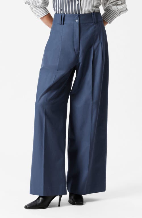 Shop & Other Stories Pleated Wool & Cotton Trousers In Blue Dark