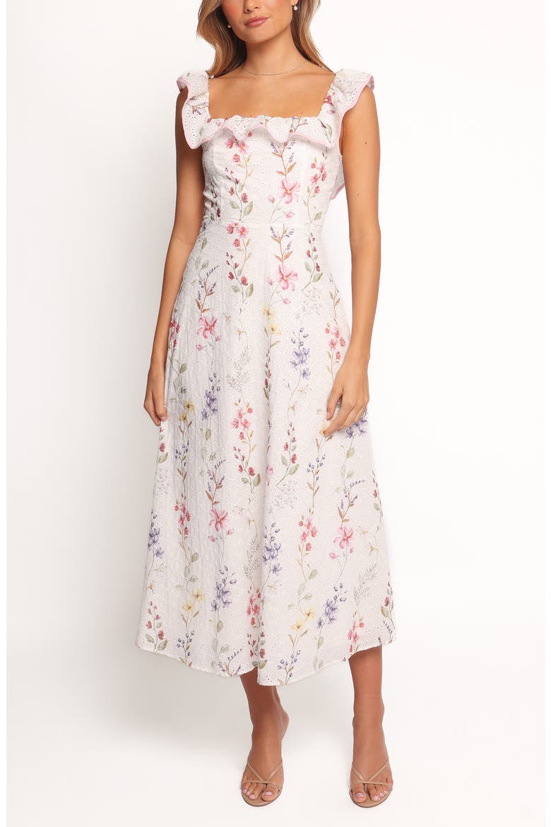 Lucille Floral Print Midi Dress, Main, color, WHITE FLORAL
