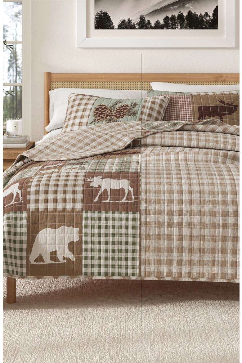 Patchwork 3-Piece Quilt Set, Alternate, color, HEMLOCK GREEN/BROWN