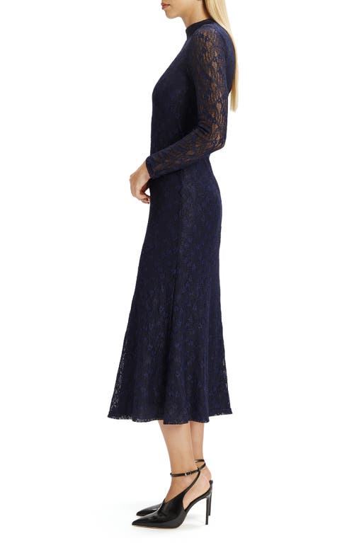 Bardot Ola Floral Lace Long Sleeve Midi Dress In Blue