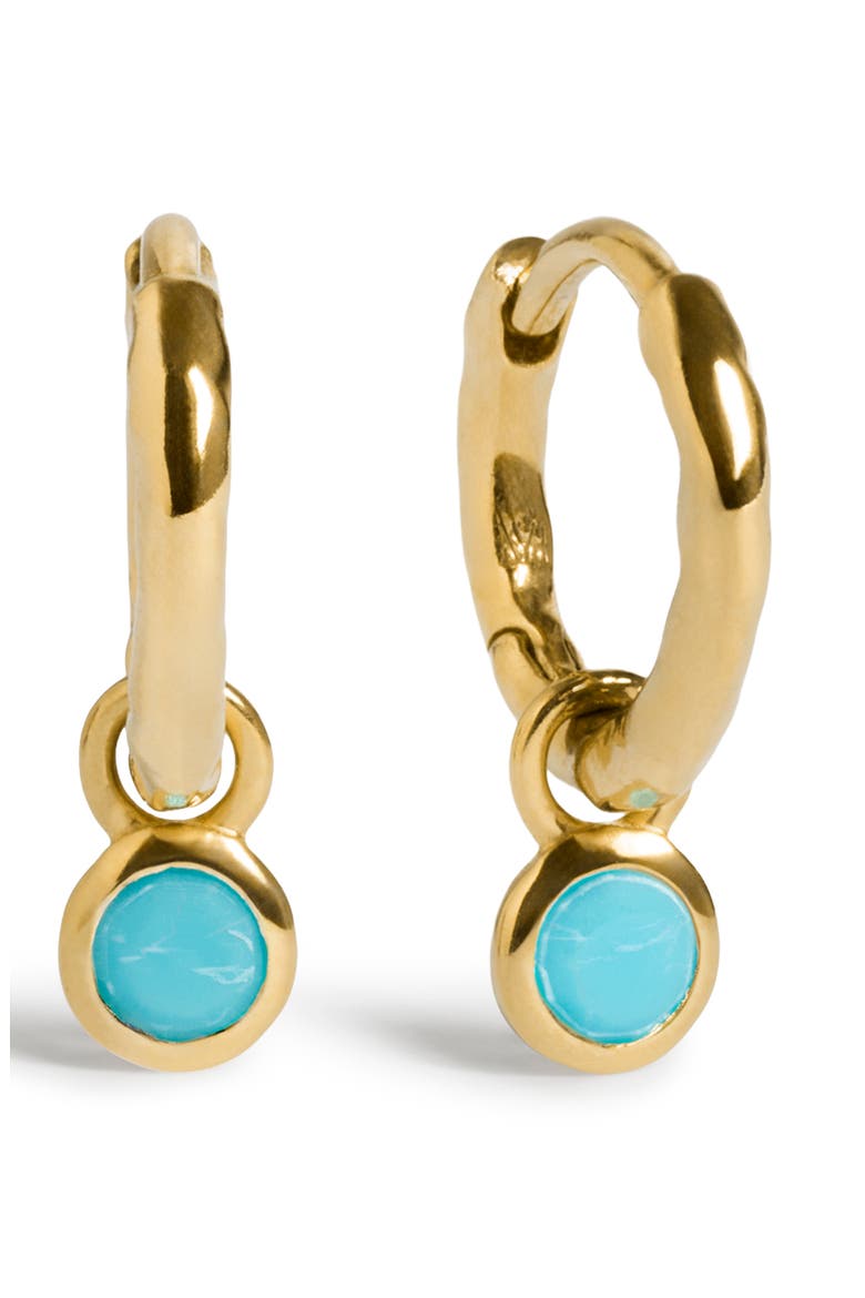 Birthstone Huggie Hoop Earrings, Main, color, 18K GOLD VERMEIL/ TURQ