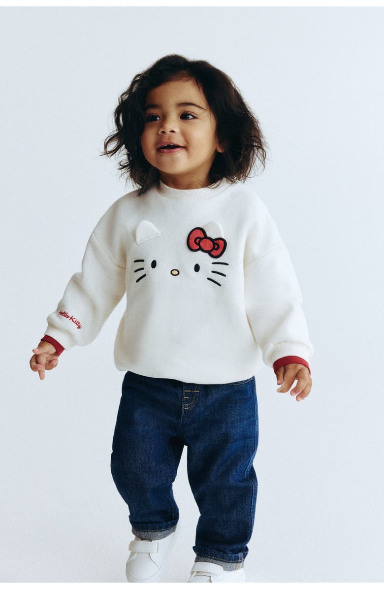 H&M Motif-detail Sweatshirt, Alternate, color, White/Hello Kitty