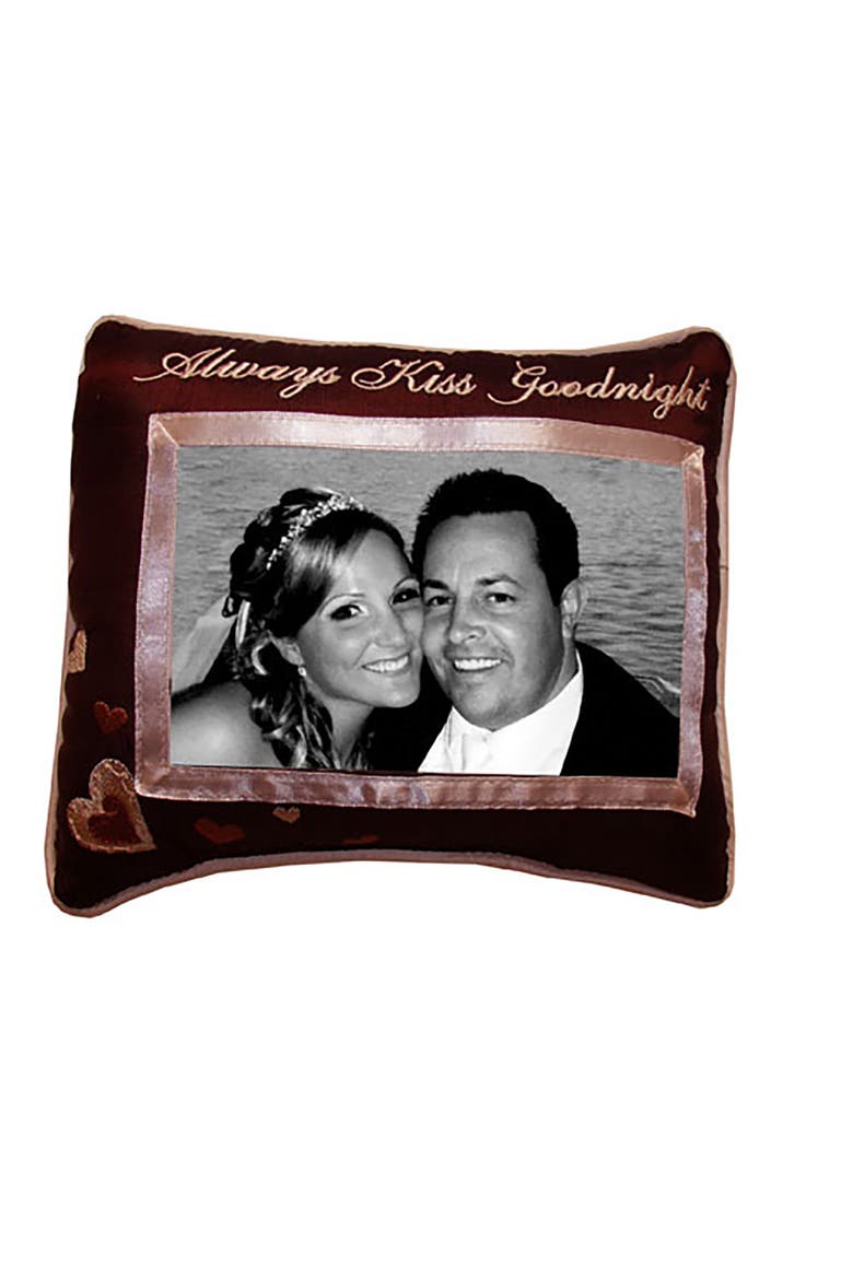 Always Kiss Me Goodnight Picture Mini Accent Pillow, Main, color, Brown