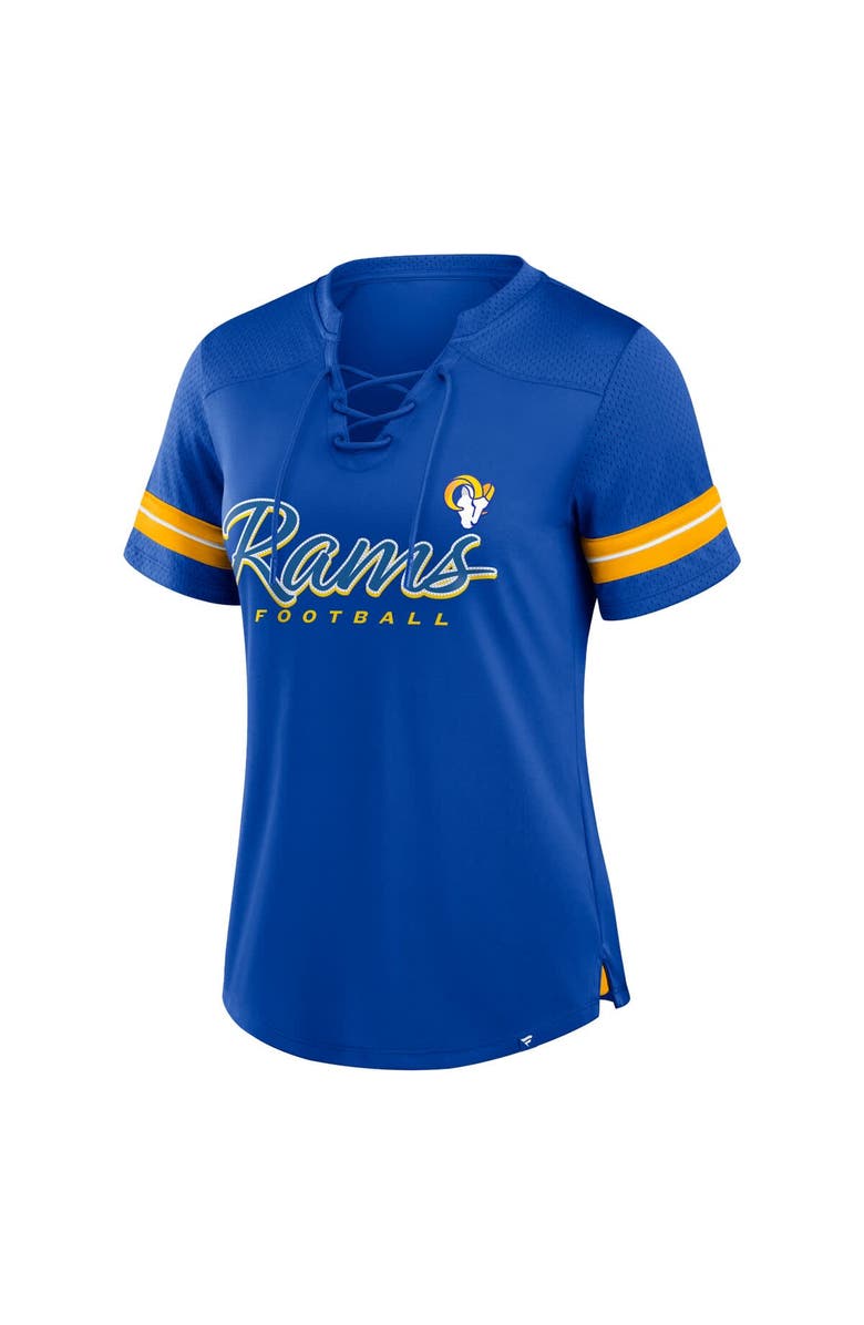 FANATICS Women's Fanatics Royal Los Angeles Rams Play Script Lace-Up T-Shirt, Alternate, color, Royal