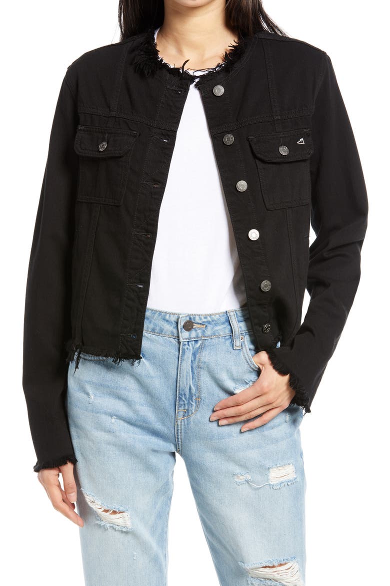Fray Edges Denim Jacket, Main, color, BLACK