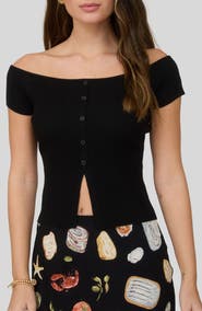 Blu Pepper Short Sleeve Button Front Rib Knit Top