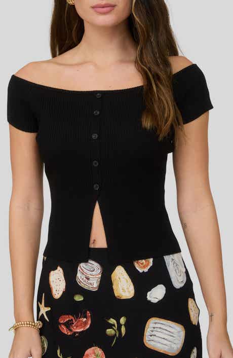 Blu Pepper Short Sleeve Button Front Rib Knit Top