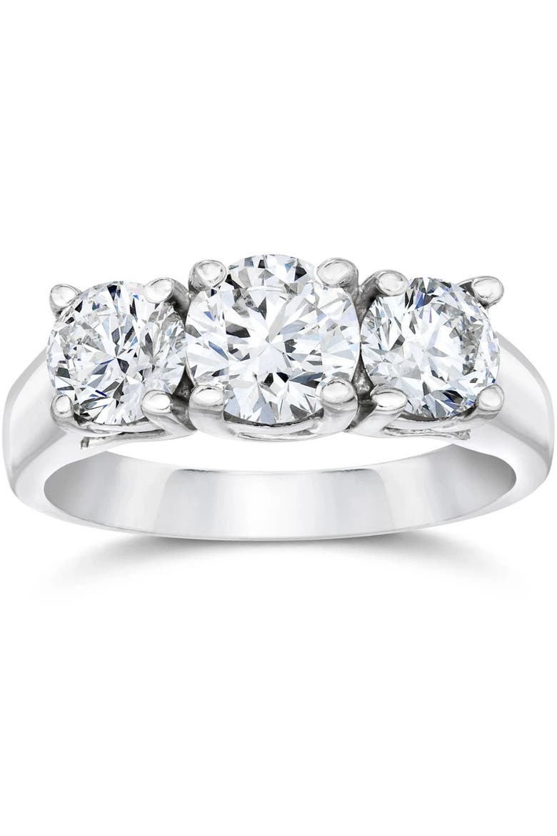 1 1/2ct 3 Stone Round Diamond Engagement Ring 14K Gold Lab Grown, Main, color, 14k White Gold