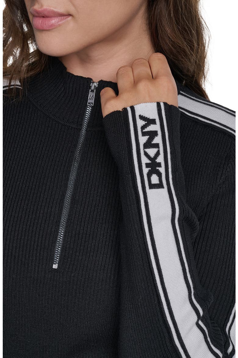 Logo Tape Quarter Zip Sweater, Alternate, color, BLACK/ IVORY
