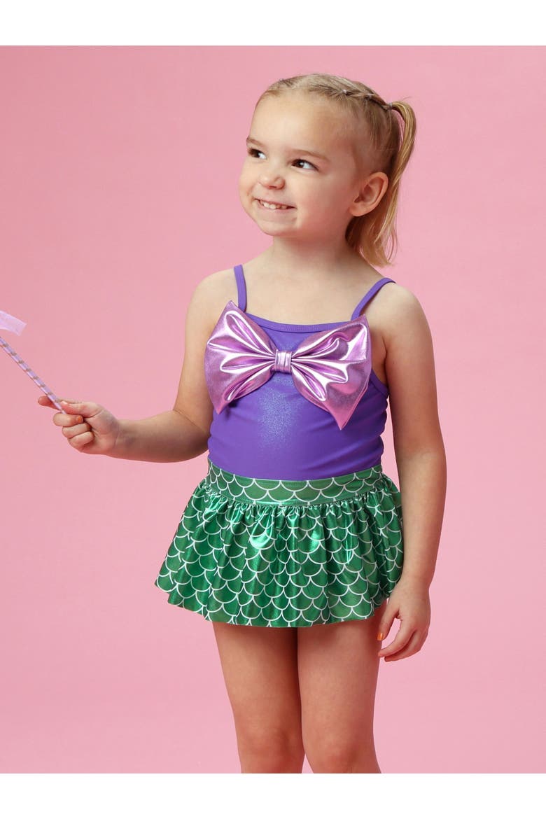 UPF50 Big Bow Skirted One Piece, Alternate, color, Shiny Mermaid Princess