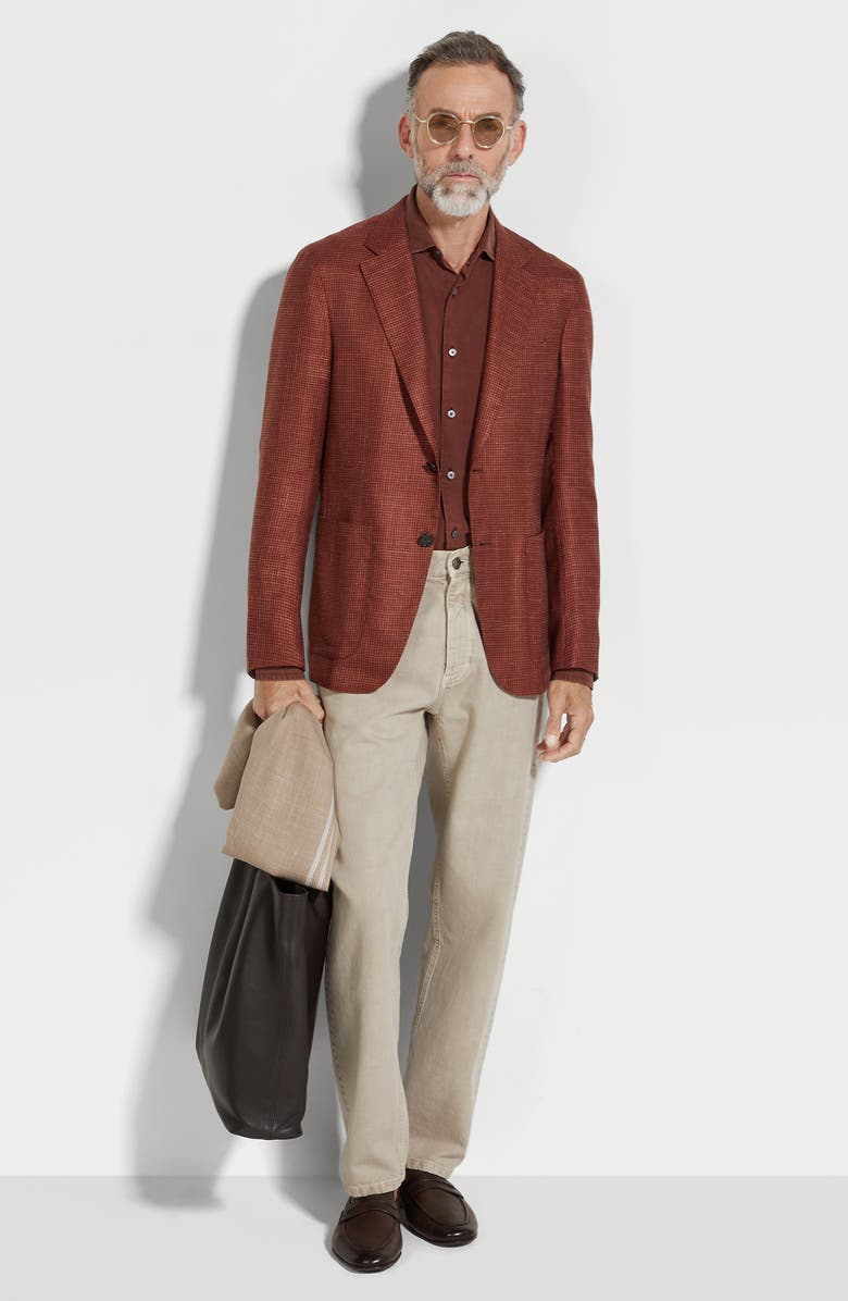ZEGNA Houndstoot Cashmere, Silk & Linen Cardigan Jacket, Alternate, color, Brown