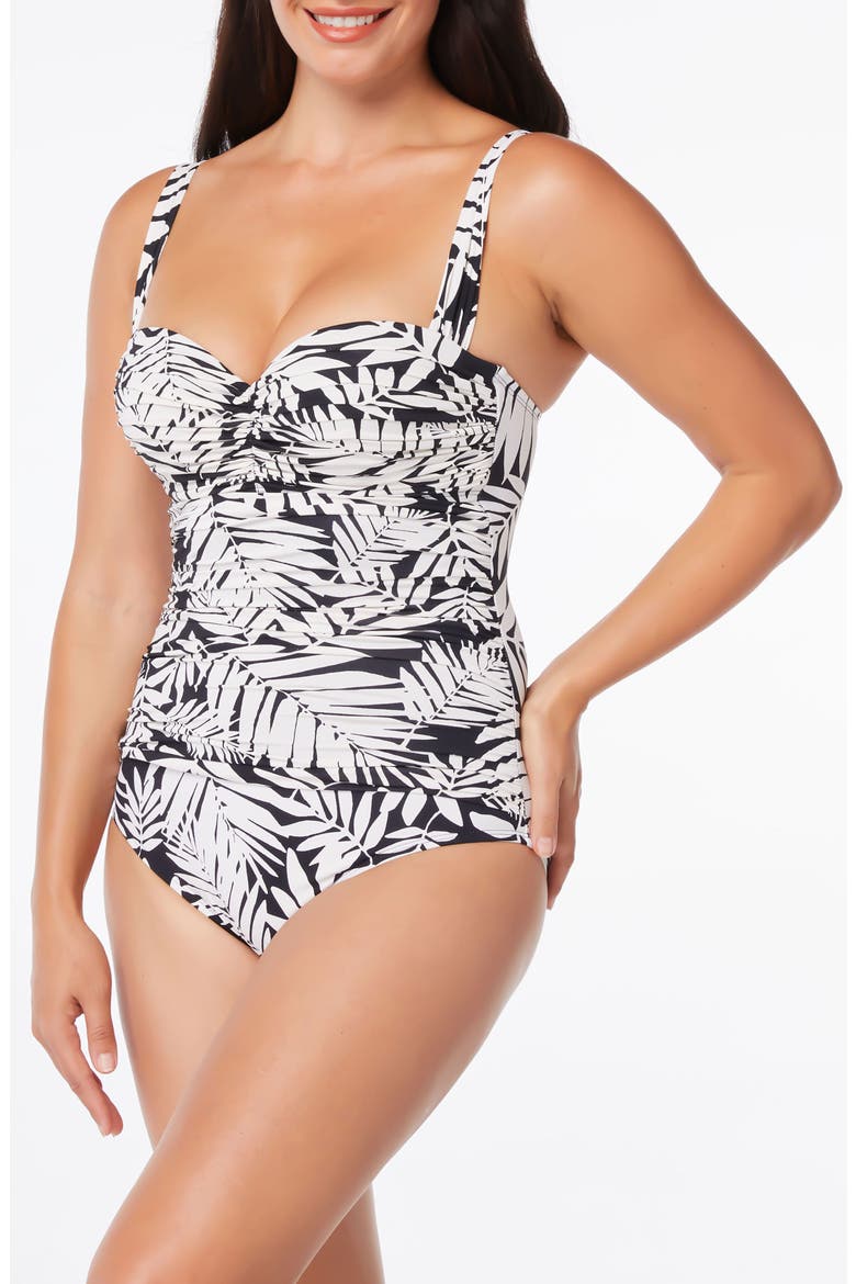 Oasis Shirred Bandeau Mio Underwire One-Piece Swimsuit, Alternate, color, BLACK