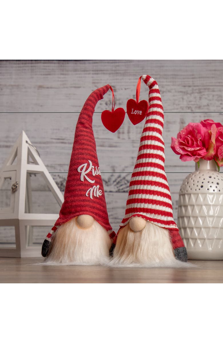 Northlight 14" Lighted Red Striped 'Kiss Me' Valentine's Day Gnome, Alternate, color, Red
