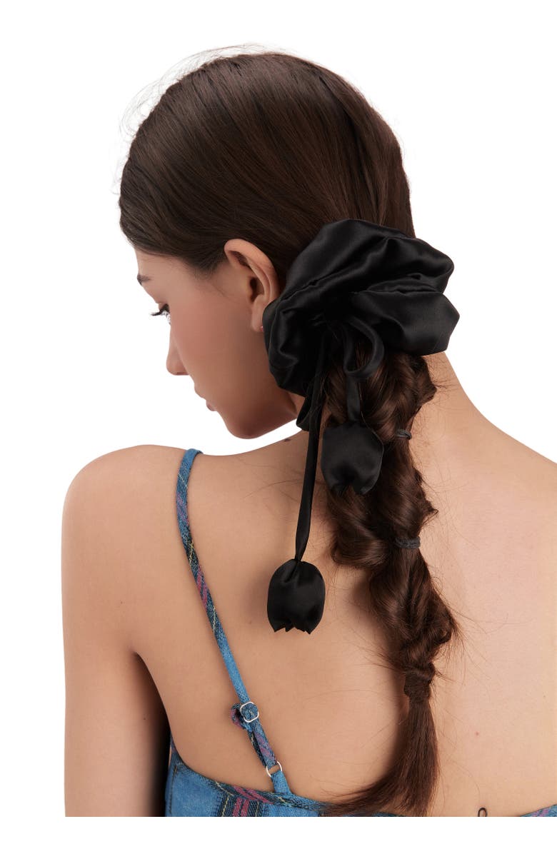 OLAH Tulip Silk Hair Tie Scrunchie, Alternate, color, Black