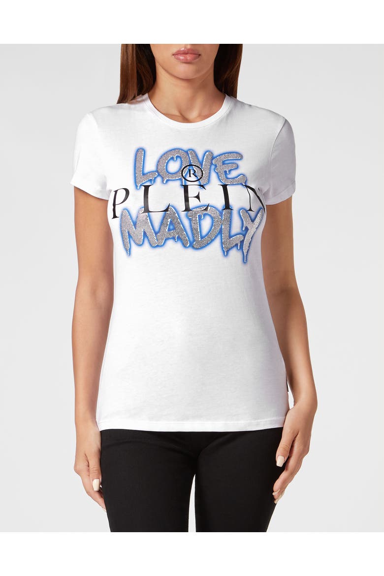 T-Shirt Sexy Pure With Crystals Women, Main, color, white/lightblue