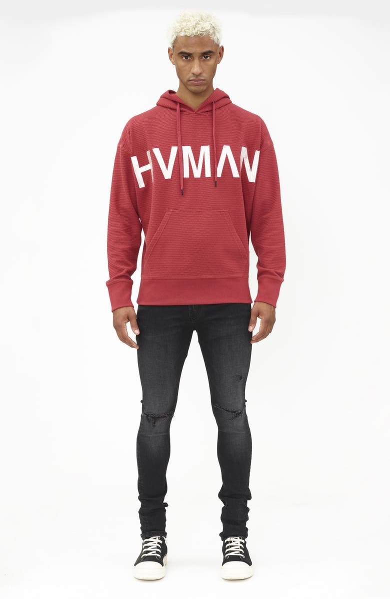 HVMAN Logo Waffle Knit Pullover Hoodie, Alternate, color, Rosewood
