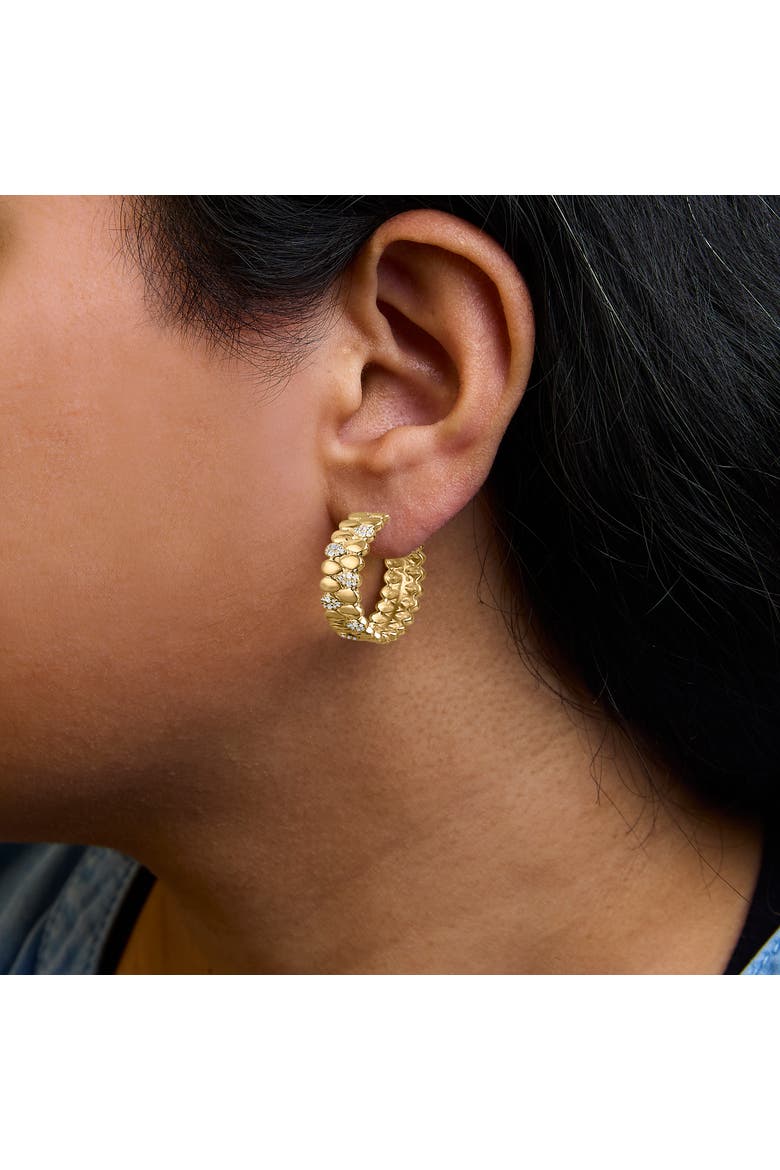 14K Yellow Gold Plated Silver 3/8 Cttw Diamond Pave Pear Link J Hoop Earrings, Alternate, color, Yellow