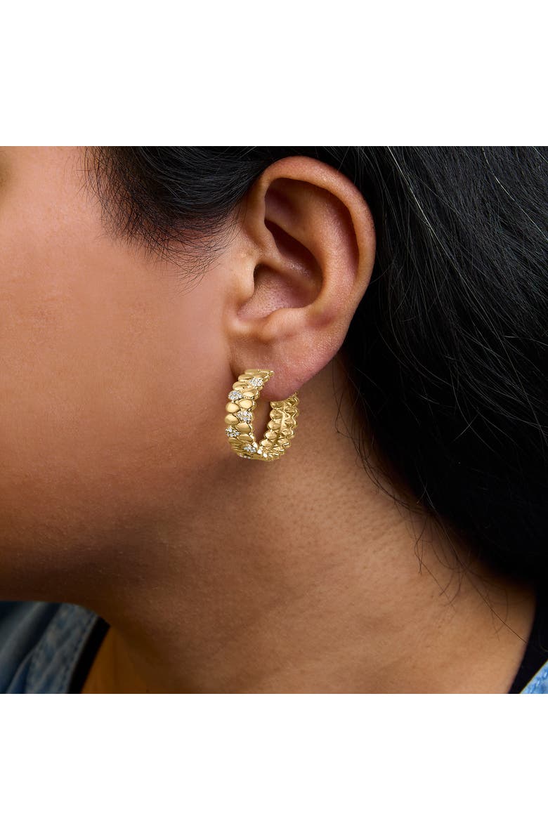 Haus of Brilliance 14K Yellow Gold Plated Silver 3/8 Cttw Diamond Pave Pear Link J Hoop Earrings, Alternate, color, Yellow