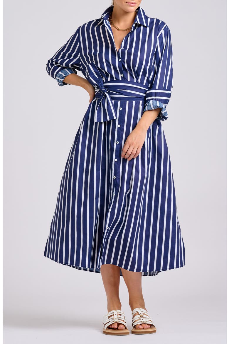 Mixed Stripe Long Sleeve Shirtdress, Alternate, color, NAVY THICK STRIPE