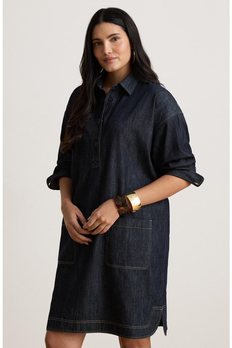 Collared Denim Shirtdress, Alternate, color, BLUE