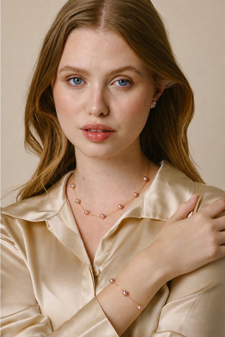 14K Gold Pink Freshwater Pearl Tincup Necklace, Alternate, color, Yellow Gold